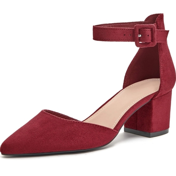 Laicigo Shoes - Laicigo Burgendy Ankle Strap 2" Block Heel Shoes, Size 7.5, Never Worn, NWOT